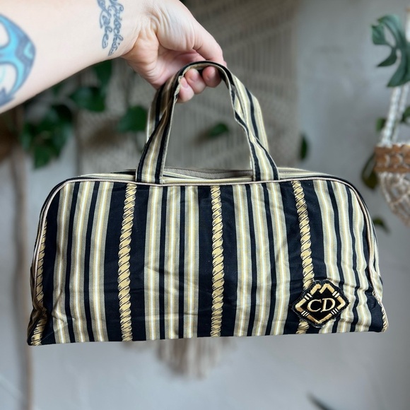 Vintage Christian Dior Vanity Bag CD Logo Stripe Travel Toiletry Case Cosmetic - Picture 15 of 16